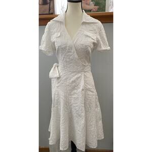 Vintage Diane Von Furstenberg Sz 2 White Taft Textured Wrap Paneled Lined Dress